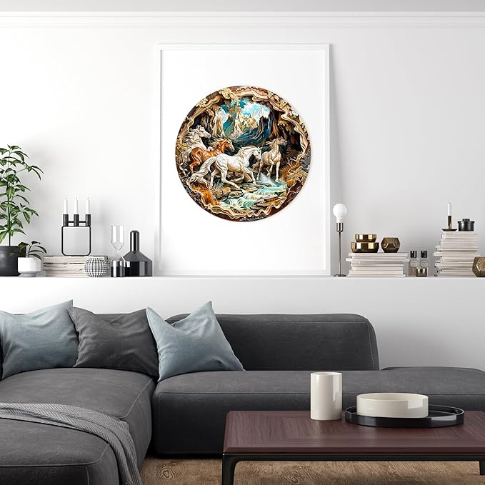 Wooden Puzzles for Adults, Wooden Jigsaw Puzzles for Adults Kids, 3D Vision Effect-3D Horse Unique Shaped Wood Puzzles Adult, Creative Birthday Gifts for Friends Family Game(13.4 * 13.4in 300pcs)