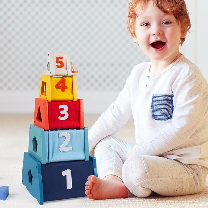 Wooden Activity Cube,14-in-1 Wooden Montessori Learning Toys for 36 M+ Toddlers, Nesting & Stacking Preschool Montessori Toy Set with Bonus Sorting & Stacking Board