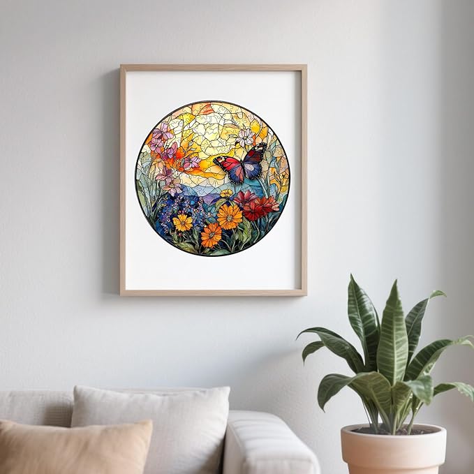 Wooden Puzzles for Adults - Stained Glass Butterfly Wood Puzzles Adult - Unique Animal Shape Wooden Jigsaw Puzzles for Adults - Birthday Gifts for Puzzle Lovers, Family (11.4 * 11.3in)