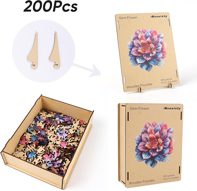 Wooden Puzzles for Adult, Flower Succulent Puzzle for Girl, Challenging Puzzle, 200 Piece Luxurious Shaped Wooden Puzzles for Adults, Family Game 11.2 * 15.9in