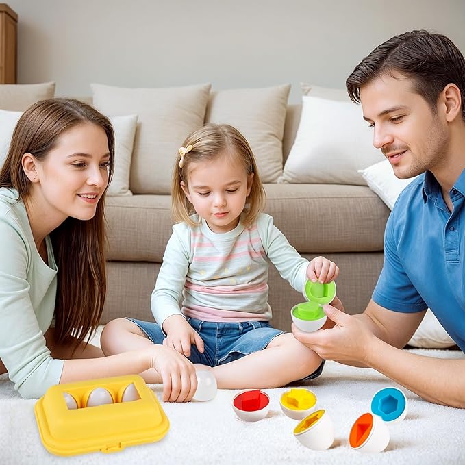 HANSGO Shape Matching Eggs Toys for Toddlers, 6 Easter Egg Toys with Storage Carton, Educational Color and Shape Matching Set