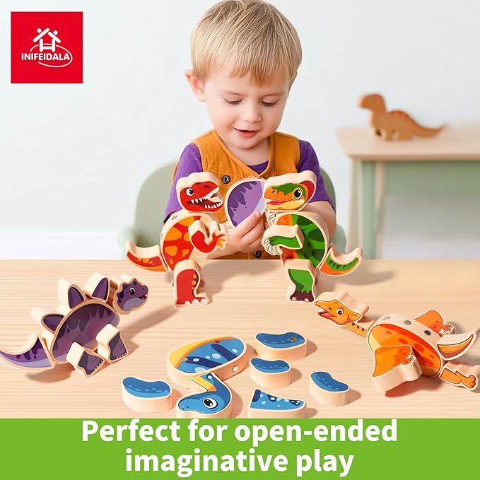 Wooden Take Apart Dinosaur Blocks Playset,Magnetic Dinosaur Building Toys,STEM Montessori Educational Fine Motor Skill Learning Birthday Gift for 3 4 5 6+ Years Old Boy Girl Kids