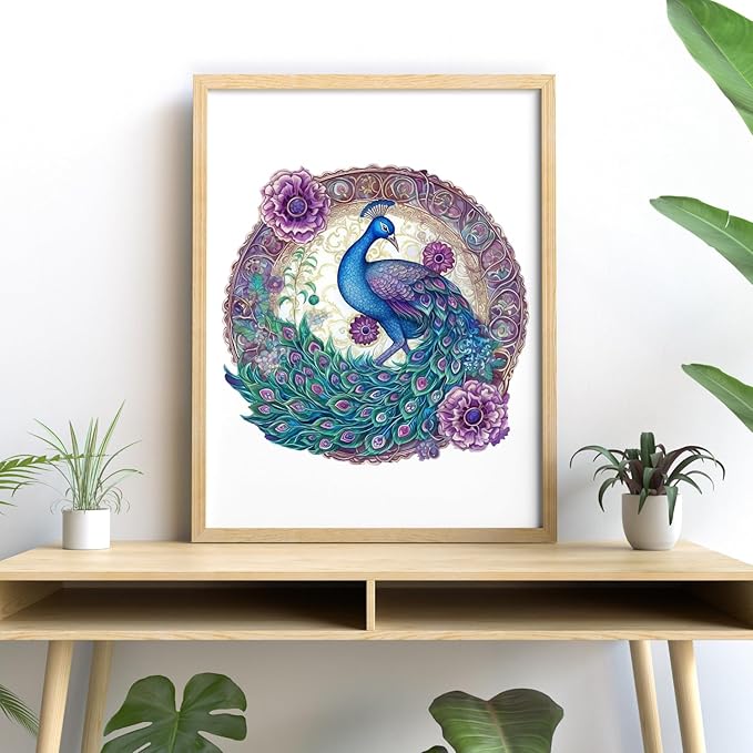 CRAFTHUB Animal Wooden Puzzles for Adults – A3 Enchanted Peacock with 129 Pieces – Jigsaw Puzzles with Unique Animal Shapes – 7.6" x 7.5"