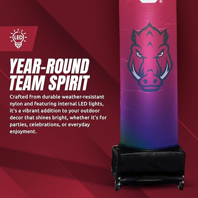 NCAA Arkansas Razorbacks Football Wacky Waving Inflatable Tube Guy with LED Lights & Built-in Blower - 6" x 36" x 96" Inflatable Tube Man Crazy Sports Fan Outdoor Party Decoration