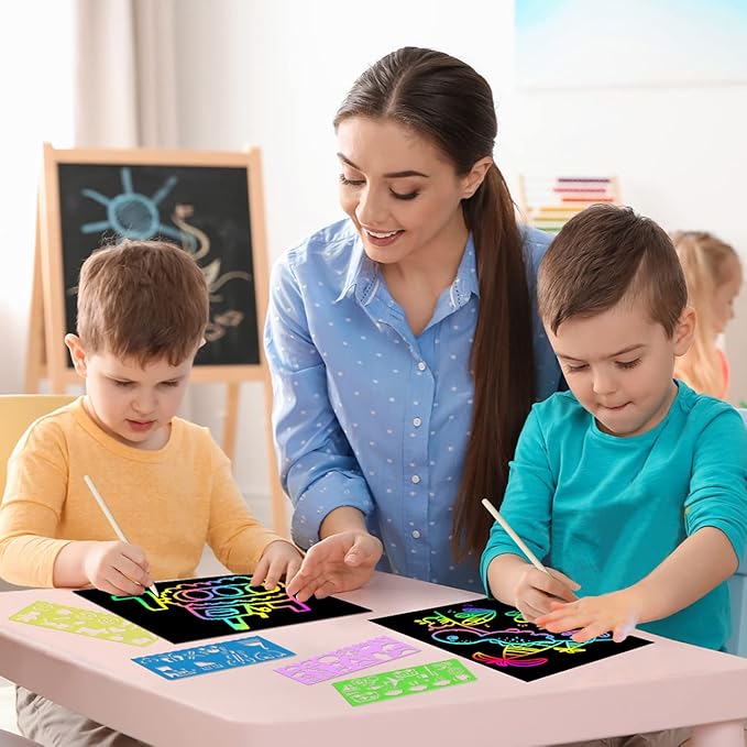 ZMLM Rainbow Scratch Paper Kit: 117Pcs Magic Art Craft Stuff Supplies Black Drawing Pad for Age 3-12 Kids Children Girl Boy DIY Toy Activity Educational Party Faver Christmas Birthday Gifts