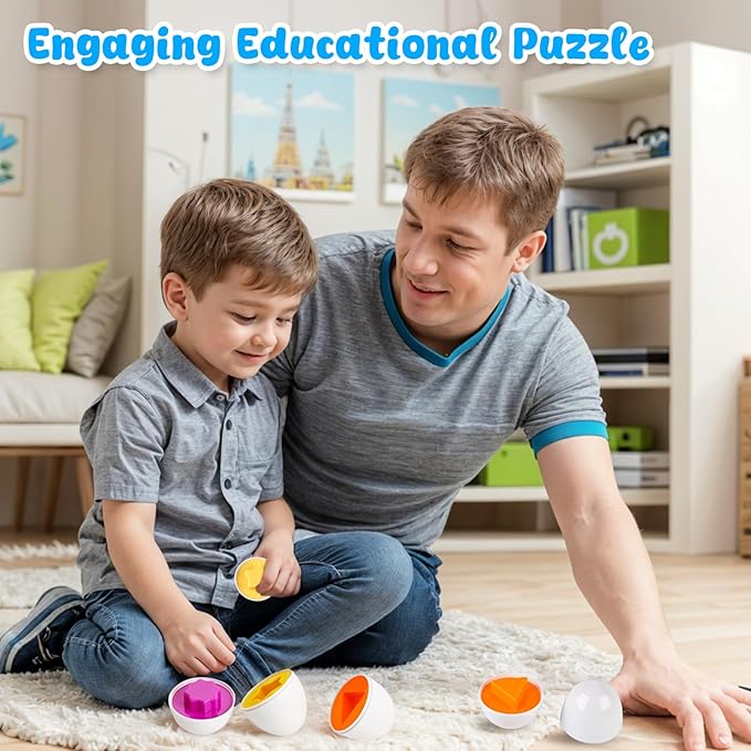 HANSGO Shape Matching Eggs Toys for Toddlers, 6 Easter Egg Toys with Storage Carton, Educational Color and Shape Matching Set