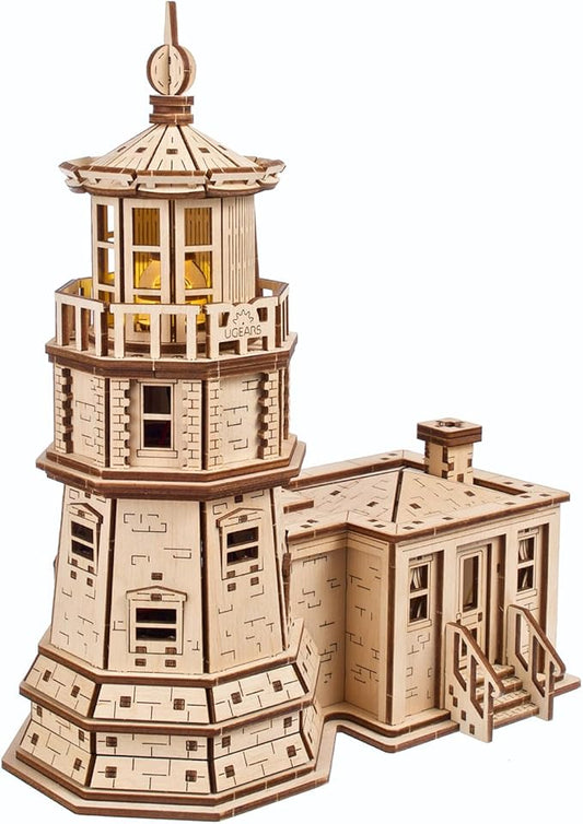 UGEARS Split Rock Lighthouse 3D Puzzle – DIY Miniature Kit Wooden Models for Adults to Build with LED Nightlight - 3D Wooden Puzzles - Crafts for Adults Gifts for Engineers - 295 Pcs