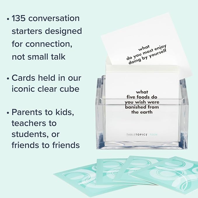 TableTopics Teen Conversation Cards for Teenagers with Their Family & Friends, 135 Fun Questions for Connection at Dinnertime, Hangouts, Game Night, & Classrooms