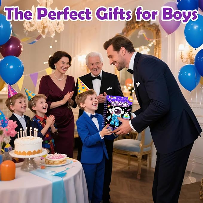 FUNNYB&G Foil Art Craft Activity for Kids - Gift for Boys Crafts for Kids Fun Art Supplies DIY Creative Travel Toy, Birthday Gift Party Favor Toys for Girls Boys 4 5 6 7 8 9 Years Old (Space)