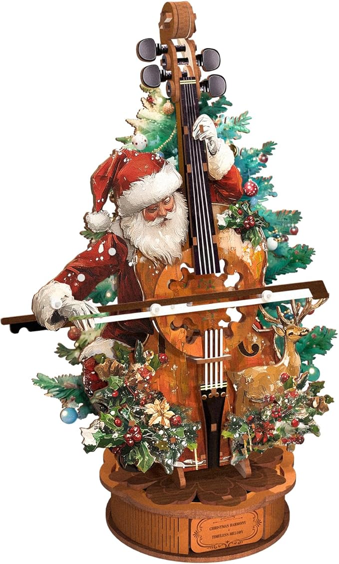 3D Wooden Puzzles for Adults, Christmas Cello Music Box, Model Kits for Adults, Wooden Building Kit Desk Home Decor, Hobbies for Men Women