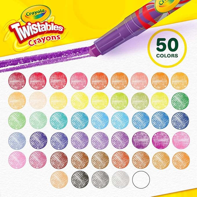 Crayola Mini Twistables Crayons for Kids (50ct), Cute School Supplies for Girls & Boys, Toddler Crayons for Coloring Books, Back to School Gifts for Kids