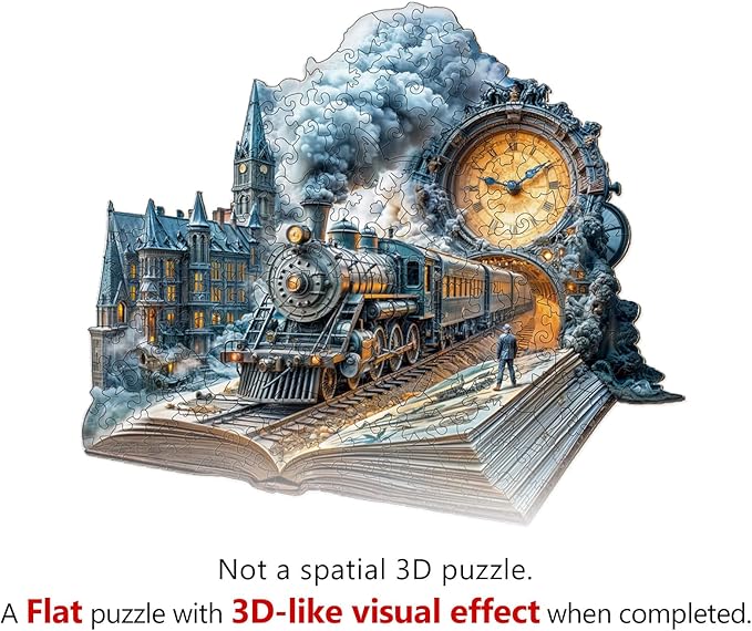 WOODBESTS Wooden Puzzles for Adults-Chrono Train, 205 Pieces Wood Puzzle (L-13.4 * 11.7in), Premium Art Shape Wooden Animal Jigsaw Puzzles, for Men/Women & Family Game Night