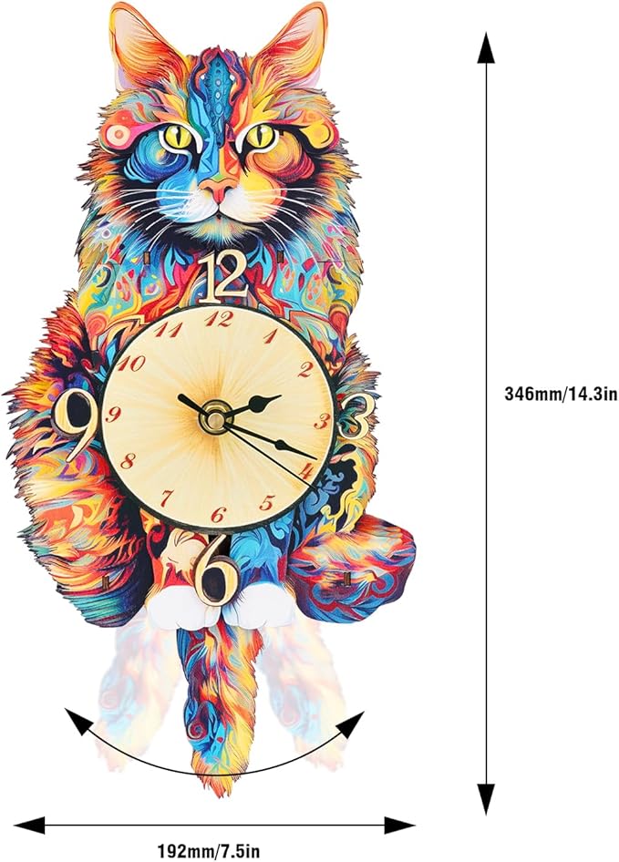 3D Wooden Puzzles for Adults Maine Coon Clock - Model Building Kit ‌‌Cat Clock Puzzle Creative Craft Gift Home Deco for DIY Enthusiasts, Brain Teaser Building Set Birthday Gifts