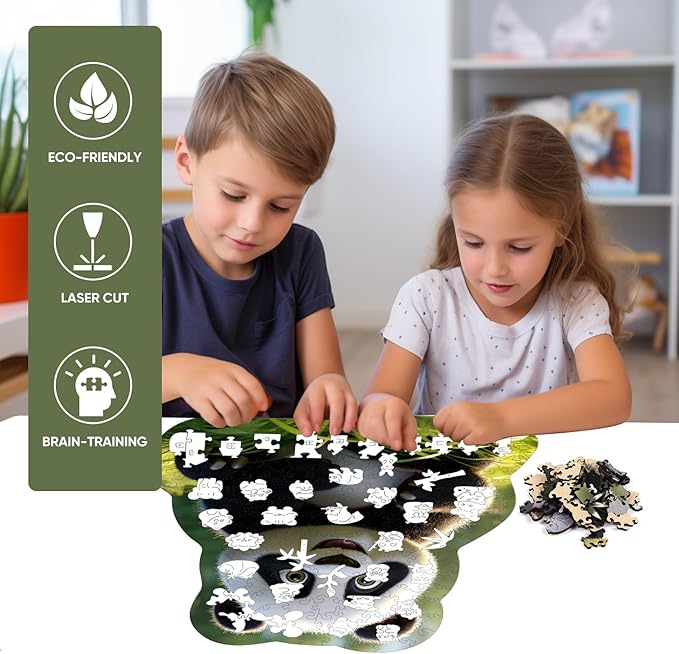 Wooden Jigsaw Puzzle, 200 Pcs Unique 3D Shape Jigsaw Puzzles, Wood Puzzle Gift Box Packing, Medium Size Letter, Creative Gift for Adults and Kids, Fun Challenging (200PCS, Panda)