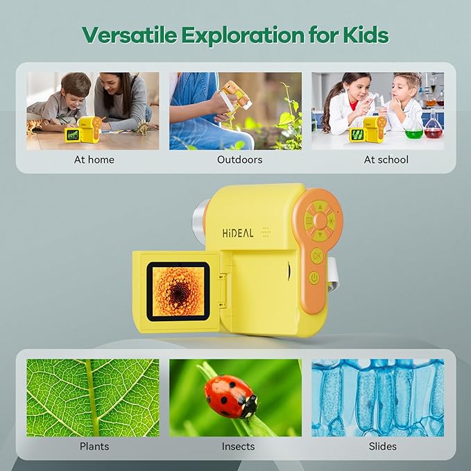 HP20 IPS Microscope for Kids: [3-in-1] [Easy and Fun] 2" Portable Handheld Microscope Miniscope, Pocket Mini Scope Educational Science Kit, Christmas Birthday Gifts for Kids, 32GB, Yellow