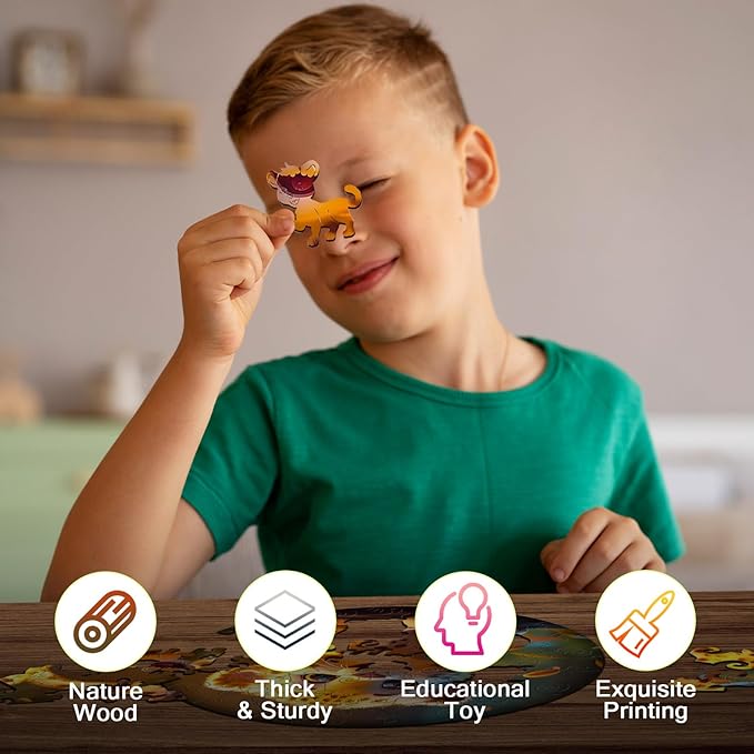 Christmas Birthday Gifts for Kids Girls Boys, Wooden Jigsaw Puzzles for Kids Ages 4-6, 50 Piece Unique Shape Animal Theme Puzzle - Preschool Learning Educational Toys for Kid 3+ (Leopard)