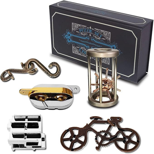 5 Pcs Metal Puzzles 3D Brain Teaser Puzzles for Adults Teens, Highly Difficult Metal Brain Puzzles, IQ Logic Test Disentanglement Game for Classroom Party Mind Challenge School Supplies (Cage Puzzle)