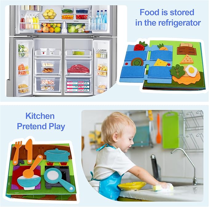 Montessori Felt Busy Book Toddlers Quiet Book Preschool House Pretend Play Early Learning Educational Travel Toys for Kids Age 2 3 4 5 6 Travel Essentials Daily House Learning Activitie Boys Gift