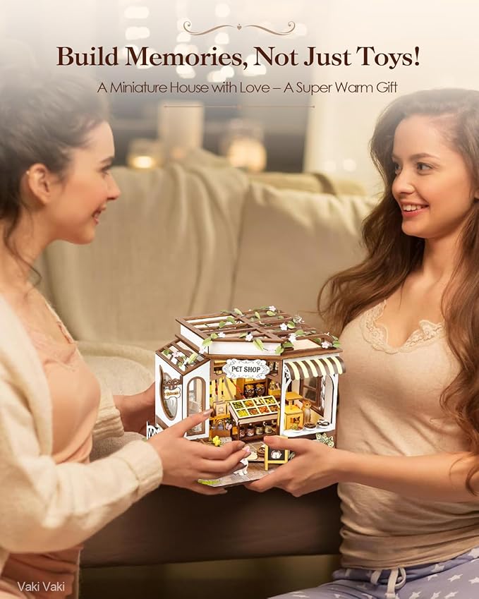 [2025 New] Pet Shop Miniature House Kit with LED Light, Book Nook Kit with Cover for Birthday, 3D Wooden Bookends Puzzle Bookshelf Decor Building Kit Birthday Gifts for Family, Friends