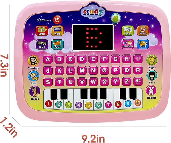 Kid Tablet Toddler Learning Pad Interactive Toy with Screen -Educational Toys Fun Gifts -Music/Piano/ABC/Numbers/Words/Spell/Animals - for Boys&Girls 3+ (Pink)……