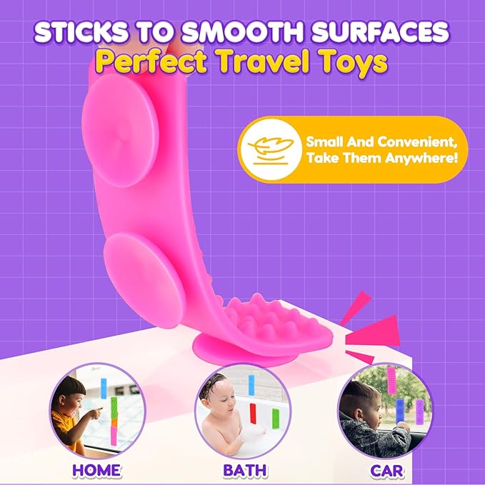 Sensory Fidget Toys Kids Adults: 24 Pack Textured Suction Toys for Autism Kids Calming - Sensory Stickers for Anxiety Relief - Fidget Strips for Classroom Desk - Travel Toys Road Trip Essential