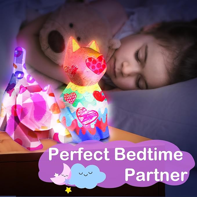 Goodyking DIY Cat Night Light Art Kit - 2pcs, Painting Set for Kids Ages 4-12, Cat Craft Gift