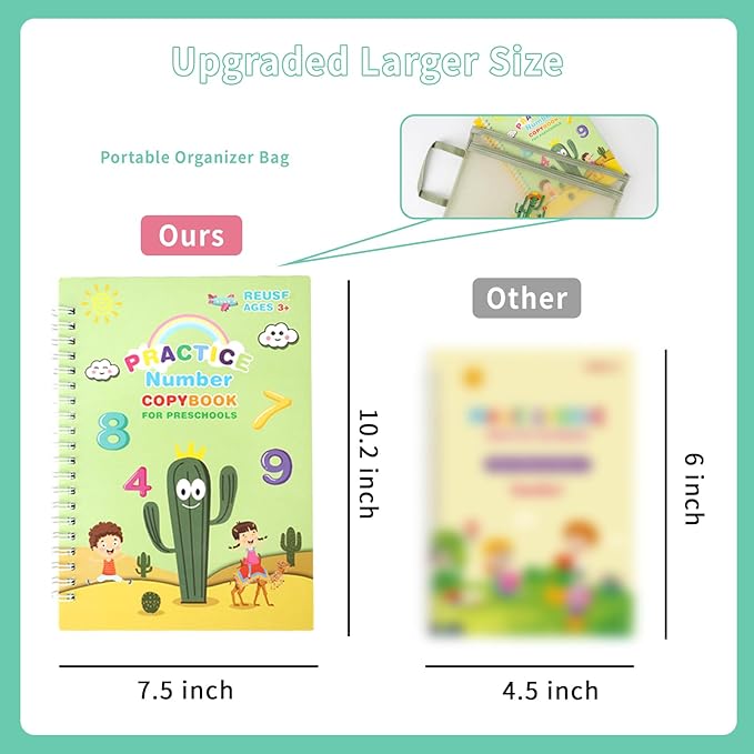 Premium Grooved Handwriting Practice for Kids, Reusable Children's Magic Copybook with Pencil Grips and Pouch, Large Size Calligraphy Workbooks Kit for Pre-School, Kindergarten(30 Refills)