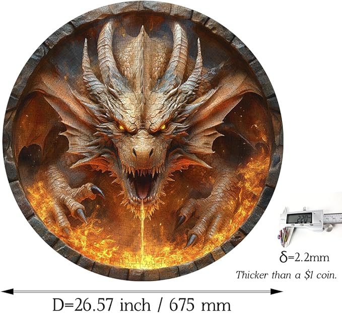 Bgraamiens 1000 Piece Jigsaw Puzzle - Dracarys Fantasy Dragon Art for Adults - Challenging Fire-Breathing Creature Puzzle for Game Room Wall Decor & Gifts