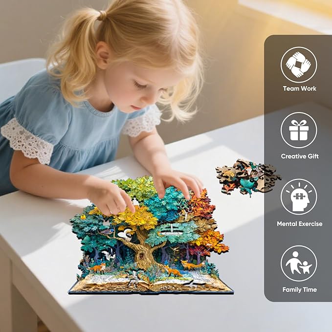 Wooden Puzzles for Adults, 500 Pieces Tree Book Wooden Jigsaw Puzzles, Unique Shaped Puzzle Gift for Adults and Kids on Birthday, Thanksgiving, Challenging Family Puzzle Games (16.9“*16.1")
