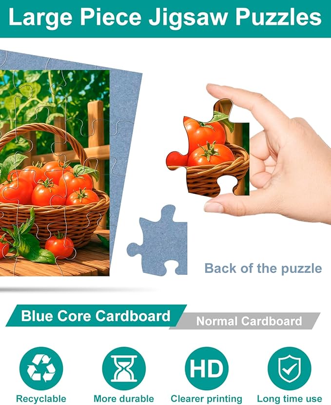 6 Pack 24 Large Piece Jigsaw Puzzles for Seniors Alzheimer Product for Elderly Dementia Activities Memory for Patients in Nursing Home with Storage Box