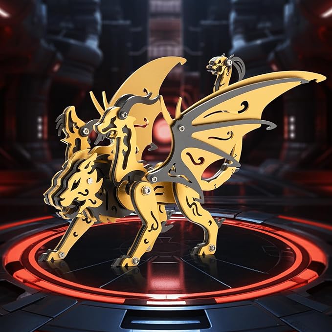 3D Metal Puzzles,3D Metal Puzzle for Adults,Mechanical Model Kit Chimera Black and Gold,Steel 3D Puzzles Stainless Steel Ornaments for Adults Home Decor Art Craft Gifts Toys.