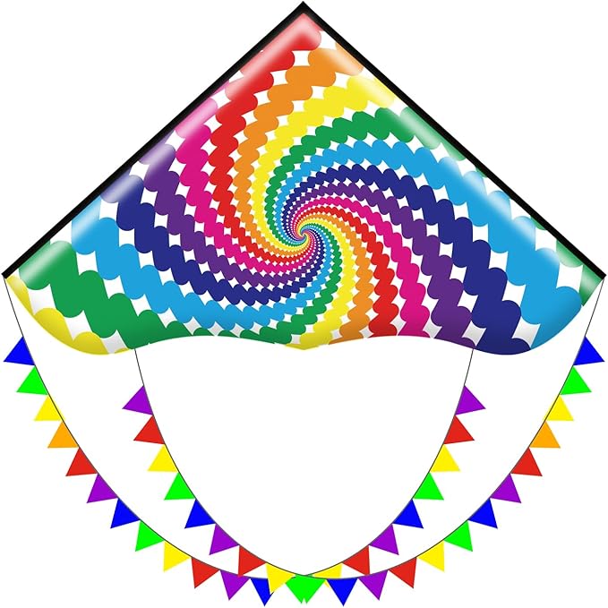 HONBO Large Delta Kite for Kids & Adults,Extremely Easy to Fly Kite for Beach Trip,String Line Included,with Colorful Tail,Perfect for Beginners