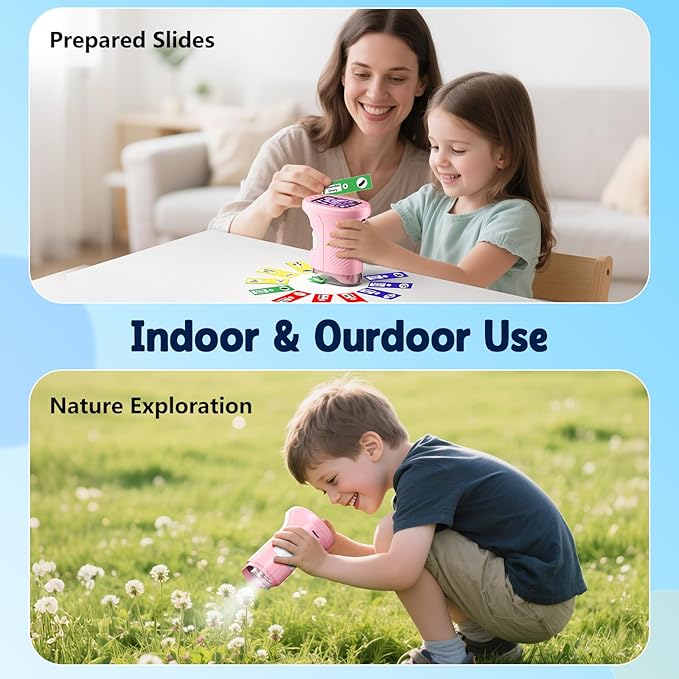 1000X Handheld Microscope for Kids, 4K 2.4" Screen Digital Kids Microscopes with 12 Slides, Portable Edu Toys Gifts for Age 3 4 5 6 7 8 9 10 11 12 Year Old Boys Girls Children Students(Pink)