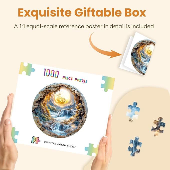 Masseruon 1000 Piece Puzzle for Adults, 26.6 * 26.6in Moonlit River Puzzle for Adults, 1000 Pieces Flat Puzzles with 3D Visual Effect When Completed, Puzzles Gift for Women Men