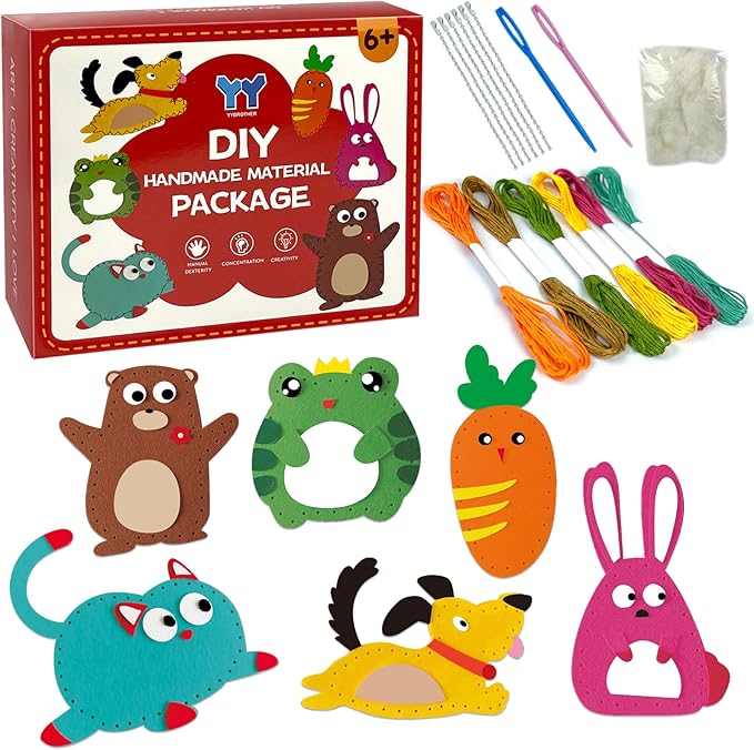 LURVUO DIY Doll Sewing Toys, Animal Sewing Kit for Kids Beginner Arts & Crafts Felt Sewing Craft Kits Educational Toys Sewing Kit for Kids Boys Girls Childrens DIY Crafting and Sewing