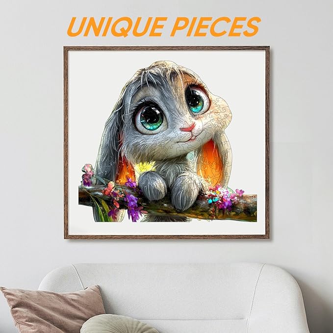 Wooden Puzzles for Adults 500 Pieces,Wonderful Easter Bunny Wood Puzzles,Unique Shaped Flower Rabbit Wooden Jigsaw Puzzles,Creative Bunny Gifts,16.4"x15.3"