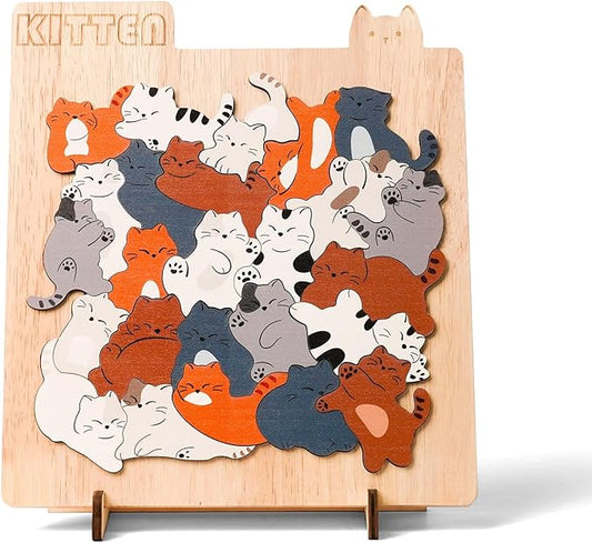 Wooden Cat Puzzle Game, Wooden Jigsaw Puzzles for Adults Kids, Unique Shape Puzzles, Cat Gifts for Women Girls and cat Lovers