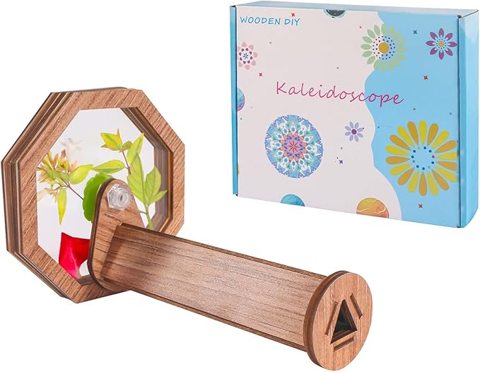 2PCS Natural DIY Kaleidoscope Kit, New Wooden Magic Rotating Kaleidoscope Making Set for Nature Lovers, Best Gift, Outdoor Classic Handmade Education