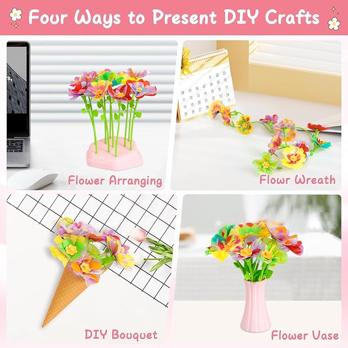 PIGETALE Fabric Flower Bouquets Toys for Girls 3 4 5 6 7 8 9 10 Years Old, DIY Arts & Crafts Kit for Kids Ages 4-8, Educational Preschool Learning Gardening Toys for Toddlers Christmas Birthday Gifts