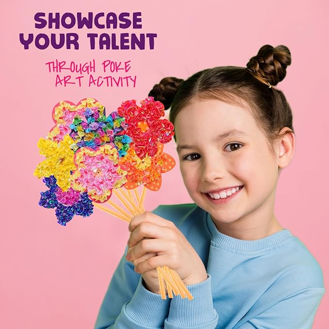 Poke Arts and Crafts kit for Kids, DIY 7 Flowers & 2 Butterflies & 1 Dragonfly, Mess Free Creative Game Toys for Girl 6-8 8-12, Gifts for Boys & Girls Ages 6 7 8 9 10 11 12 Years Old