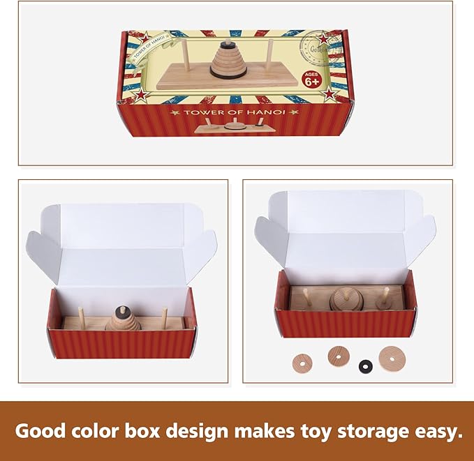 Gothink Wooden Nine-Storey Tower of Hanoi Logic Puzzle Brain Teaser Intellectual Toy for Kids and Adults