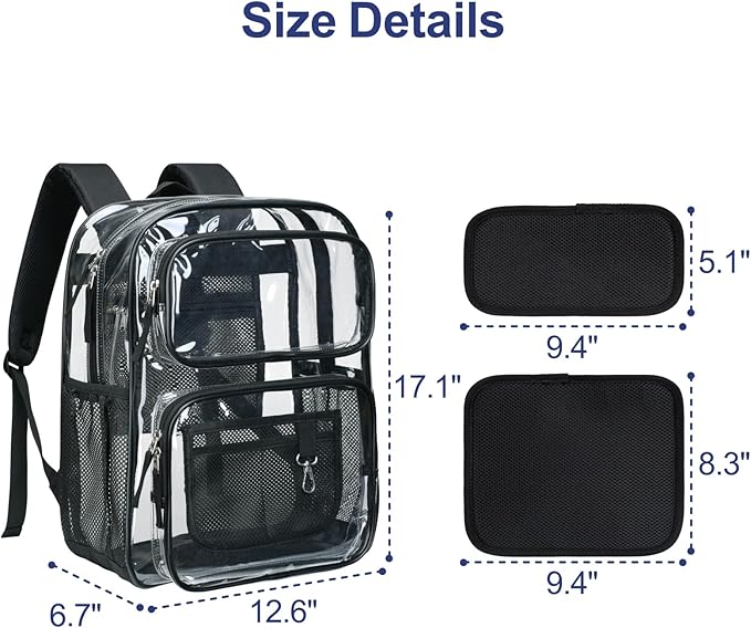 PACKISM Clear Backpack for School - 17 inch Large Heavy Duty Clear Bookbag, See Through PVC Backpacks (for age 12 above)