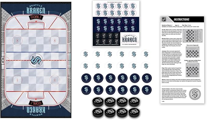 MasterPieces Family Game - NHL Seattle Kraken Checkers - Officially Licensed Board Game for Kids & Adults