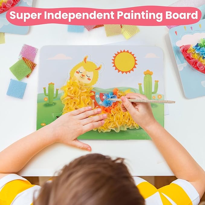 YOTOY Fabric Art Frenzy Toys for Girls Age 3 4 5 6 7 8 Years Old, Poke Art Kits, Fabric Art for Kids, Creative Puzzle Puncture Painting Toy Gift for Kid, Arts and Crafts for Kids Ages 6-8 Year Old