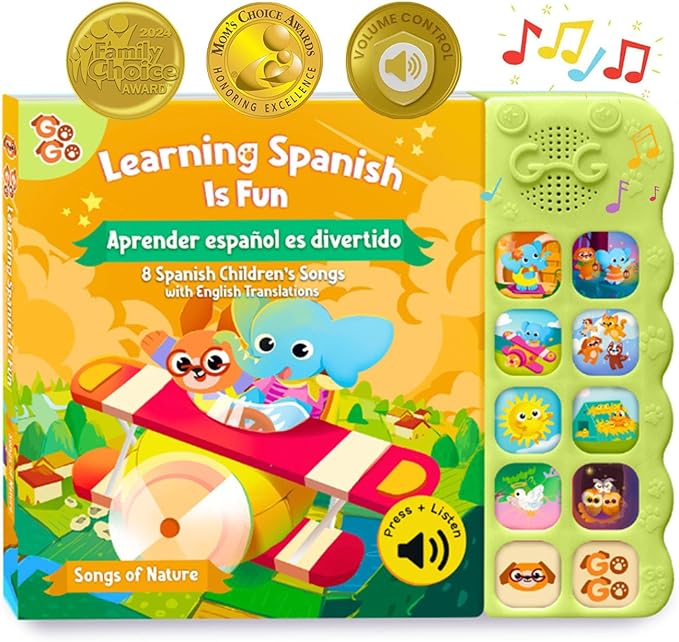 GO GO Spanish Musical Book Vol. 2: Bilingual Baby Books Spanish English, 8 Songs, Libros En Español para Niños, Bilingual Toys, Learning Toys for Toddlers