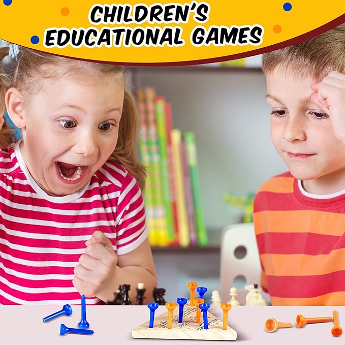 Zhanmai Wooden Triangle Peg Game, 3 Sets, Educational Board Game for Teens and Adults, Travel Size, Strategy Toy, Operation Christmas Toys Fun Learning Puzzles(Blue Orange)