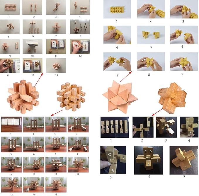 18 Pack Wooden Brain Teaser Puzzles Wooden Burr Puzzles Brain Teaser Puzzle with Gift Packing Box Magic Puzzle Games Toys for Kids and Adults by AHYUAN (Natural Wood)