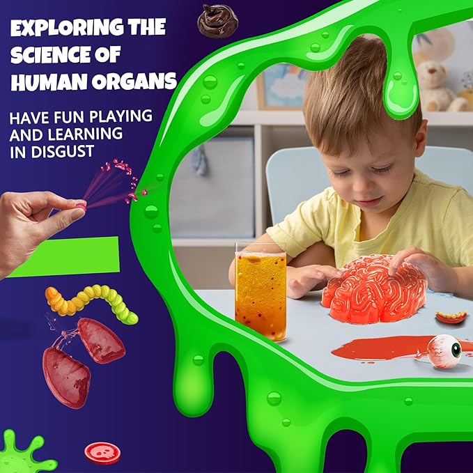Boys First Gross Science Kit for Kids Age 6-8 8-12, Science Slime Kit for Boy, Christmas Birthday Gift Ideas for Boy 8-10, Chemistry Set with Brain Dissection, Poop Experiment, STEM Toys