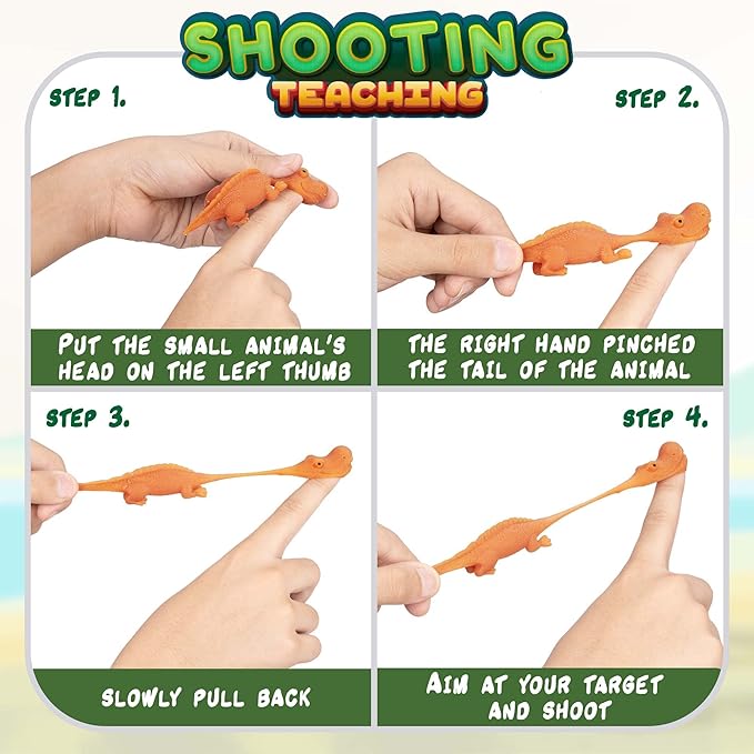 PICK A TOY Stretchy Slingshot Dinosaur Toys – 36 Mini Rubber Dinosaurs, Party Favors, Kids Prizes, Easter Egg Fillers, Finger Flingers Flying Chicken Toy