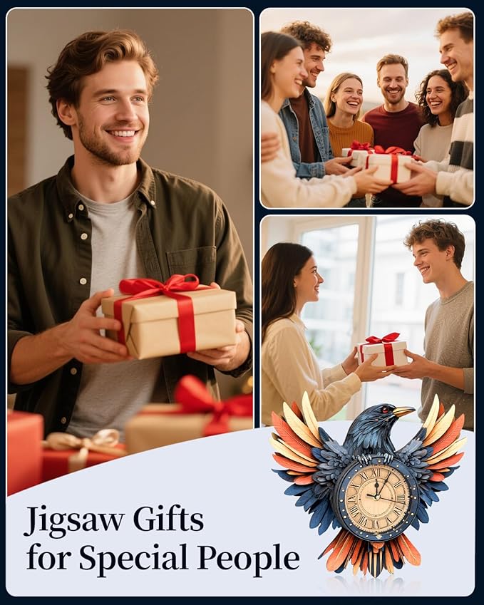 3D Wooden Puzzles for Adults,3D Puzzles for Adults Raven DIY Wall Clock Kit with Pendulum, 34 Pieces 3D Wooden Puzzles,Creative Gift Idea for Teens & Adults